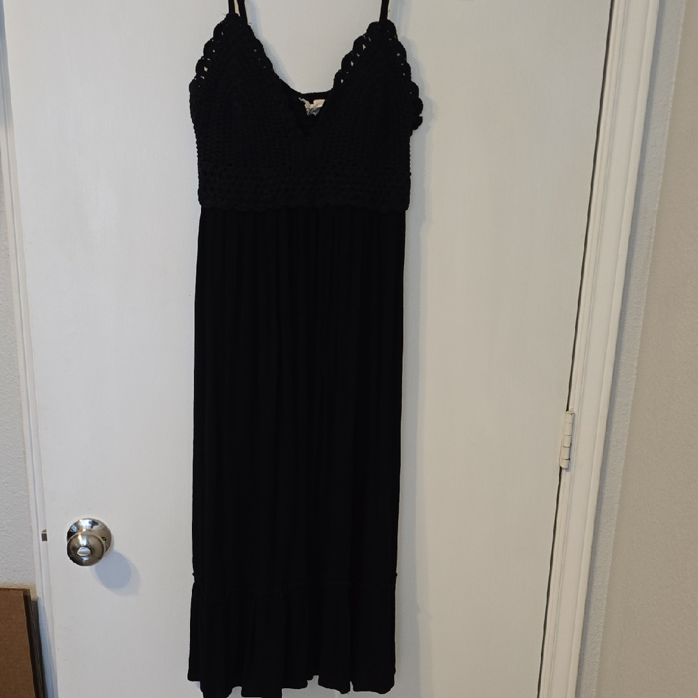 Blush Black Crochet Bodice Midi Dress